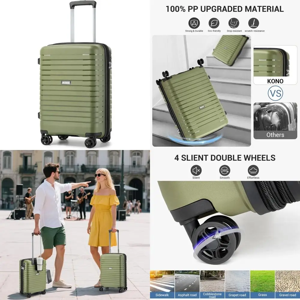 Expandable 20 Inch Spinner Luggage with Durable Hardside and Hidden Cup Holder, Lightweight for Travel