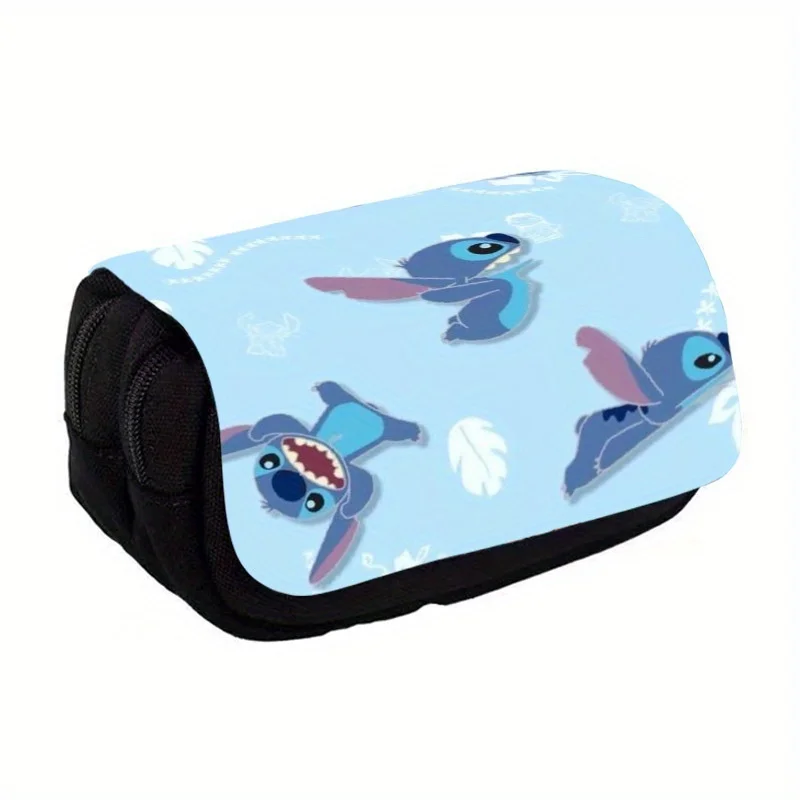 Disney\'s New Stitch Cartoon Double Layer Large Capacity Flip Pen Bag Stationery Box