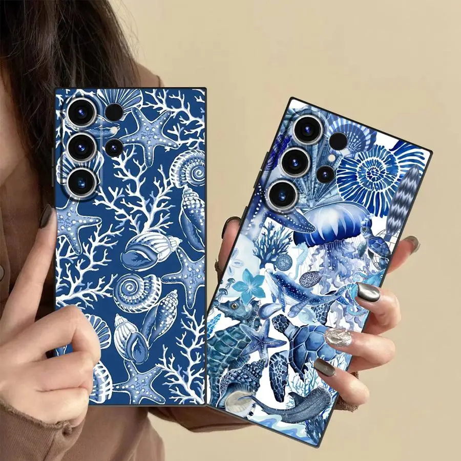 Case for Samsung Galaxy S26 Ultra S25 Plus S21 S22 Note 20 10 S23 S20 FE S24 Phone Cover Watercolor Ocean Animal Pattern