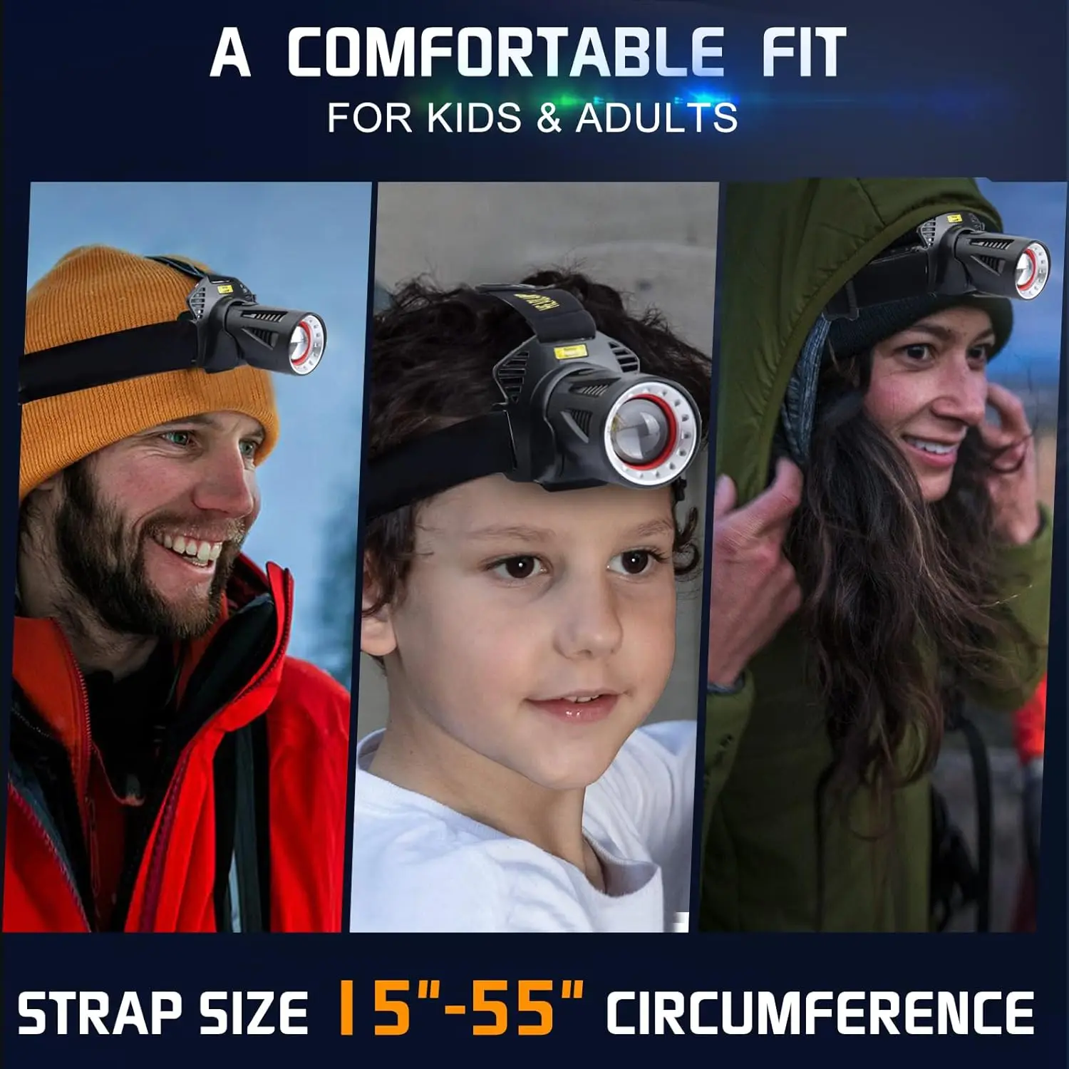 Rechargeable Super Bright Headlamp with Motion Sensor, 7 Modes, Zoomable, IP68 Waterproof for Camping Hunting Fishing