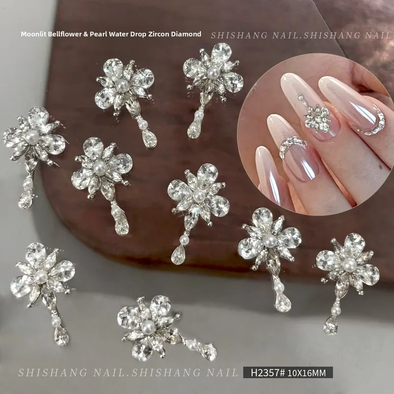 LYLE 2pcs Handmade Flower Stack Rhinestones Embedded Teardrop Zircon Pearl Marquis Gems Shiny Large Diamonds Accessories