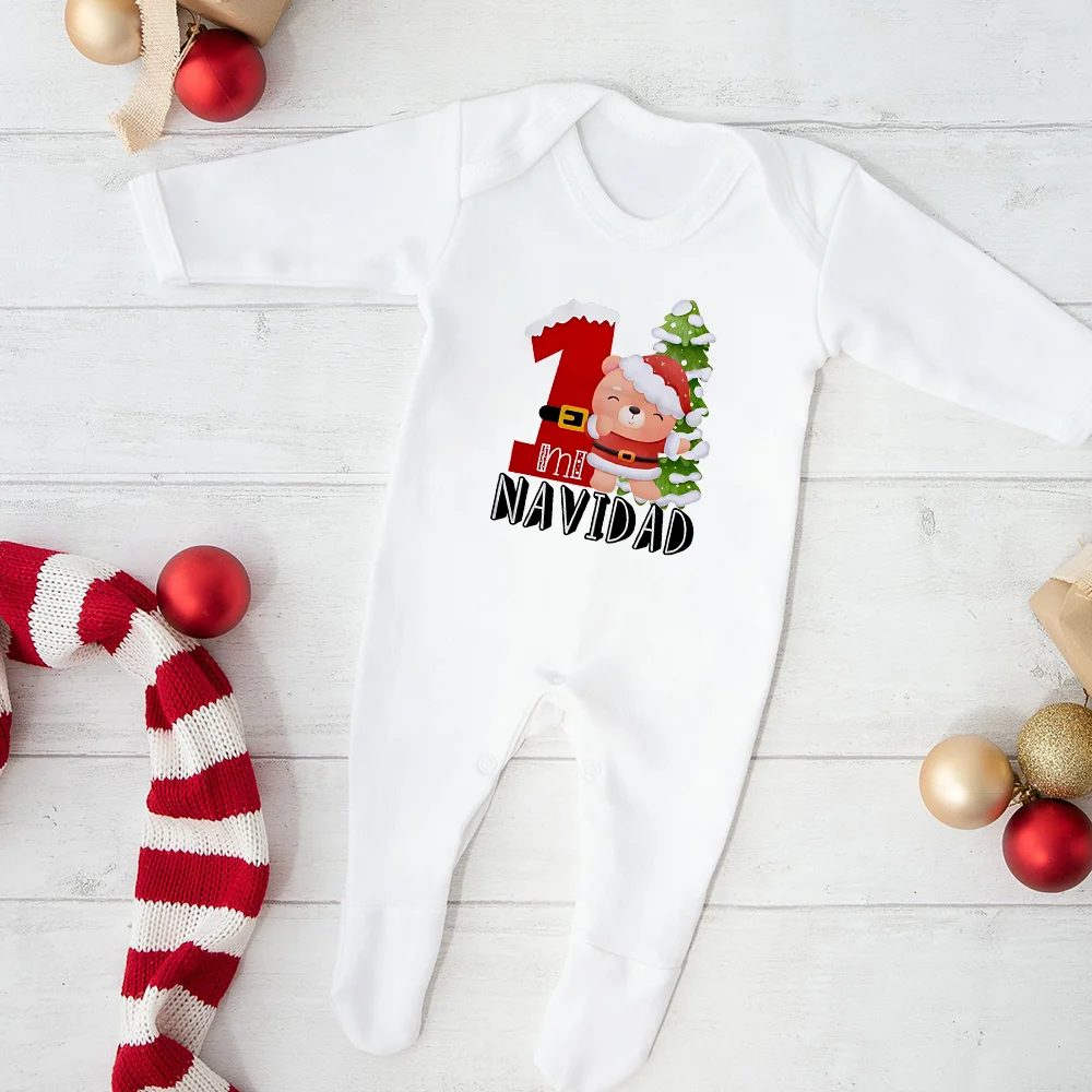 Mi Primera Navidad Print Baby Babygrow Bodysuit Christmas Sleepsuit Newborn Long Sleeve Romper Baby 1st Xmas Clothes