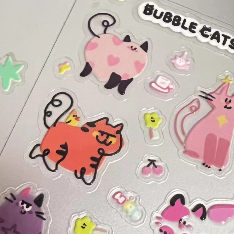 Cute Cartoon Cat Jelly Relief Sticker Phone Case Computer CCD DIY Epoxy Resin 3D Transparent Decal Stationery Kitten Stickers