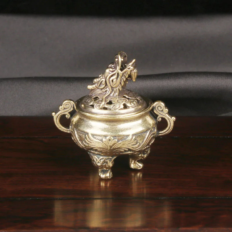 Antique Antique Brass Kirin Lid With Three Legged Tripod Incense Burner Desktop Decoration Antique And Miscellaneous Bronze Ware