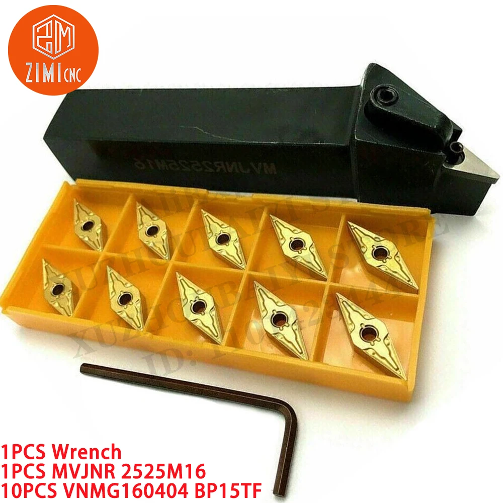 1PCS MVJNR2525M16 93° Suporte para ferramenta de torneamento externo de torno + 10 PCS VNMG160404 Inserções Ferramenta CNC torno de metal mecânico ferramentas de corte