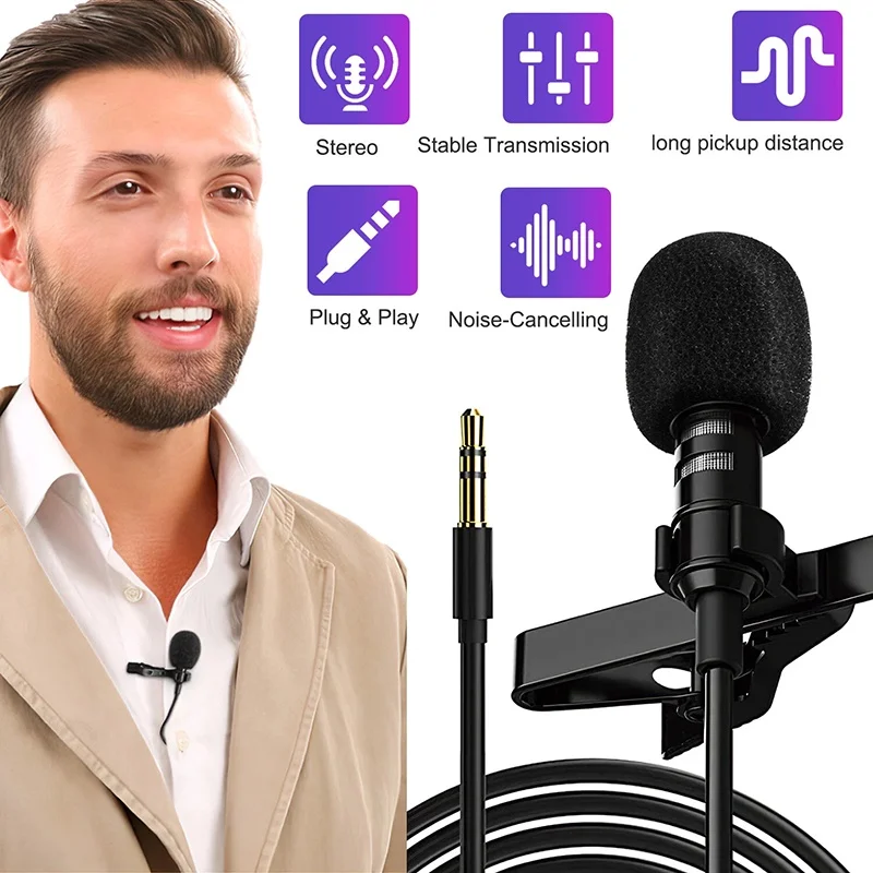 Professional Microphone Portable External 3.5mm Hands-Free Mini Wired Lavalier Microfon For Laptops Computer Phone Lound Speaker