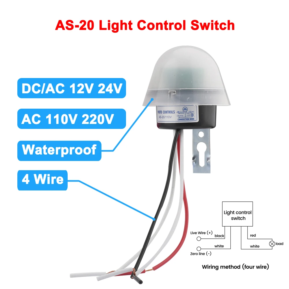 AS-20 AC/DC 12V 24V AC 110V 220V 10A Waterproof Sensitive Auto Switch On/Off Street LED Light Switch Sensor Switch Tool