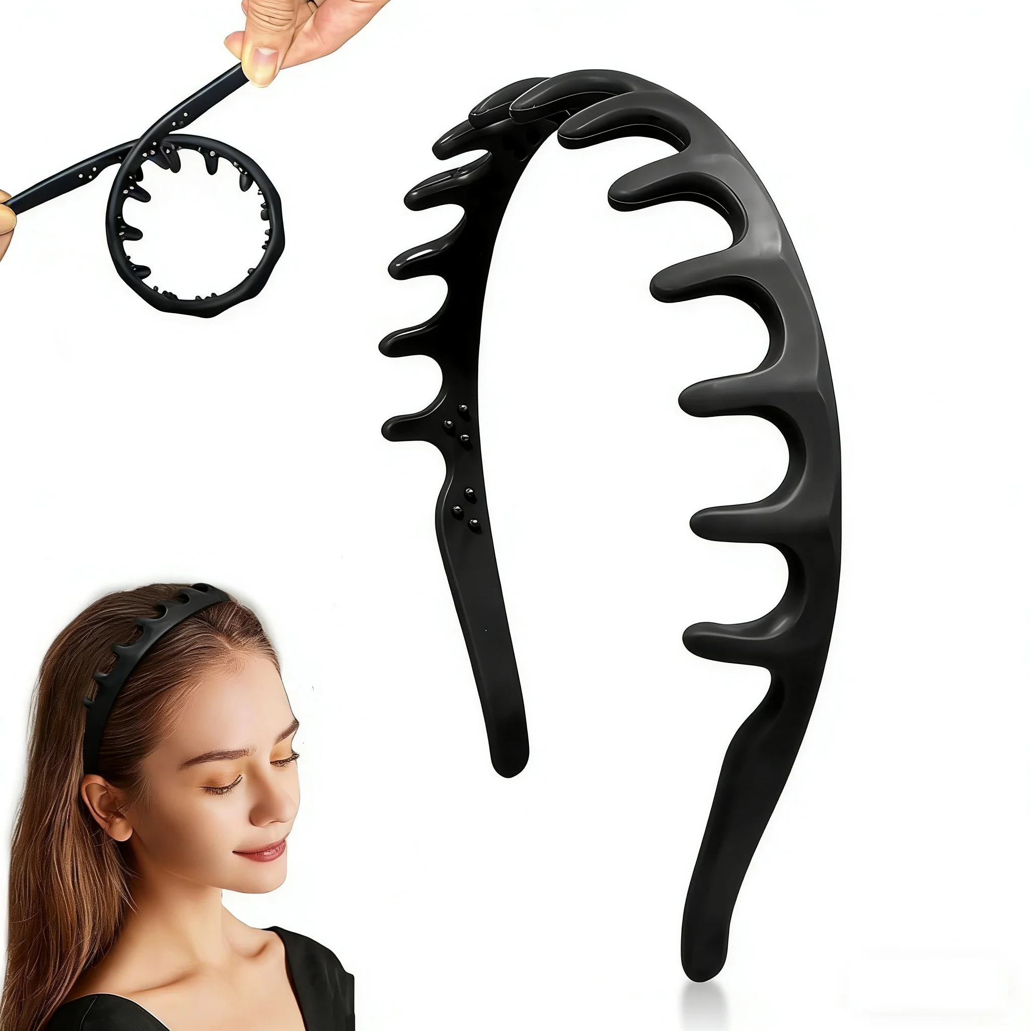 Neue Silikon-Stirnbänder für Frauen, rutschfeste Kamm-Stirnbänder mit Zähnen, nicht bruchsichere Haarreifen für Haare, U-förmige Modeaccessoires – Detail 15