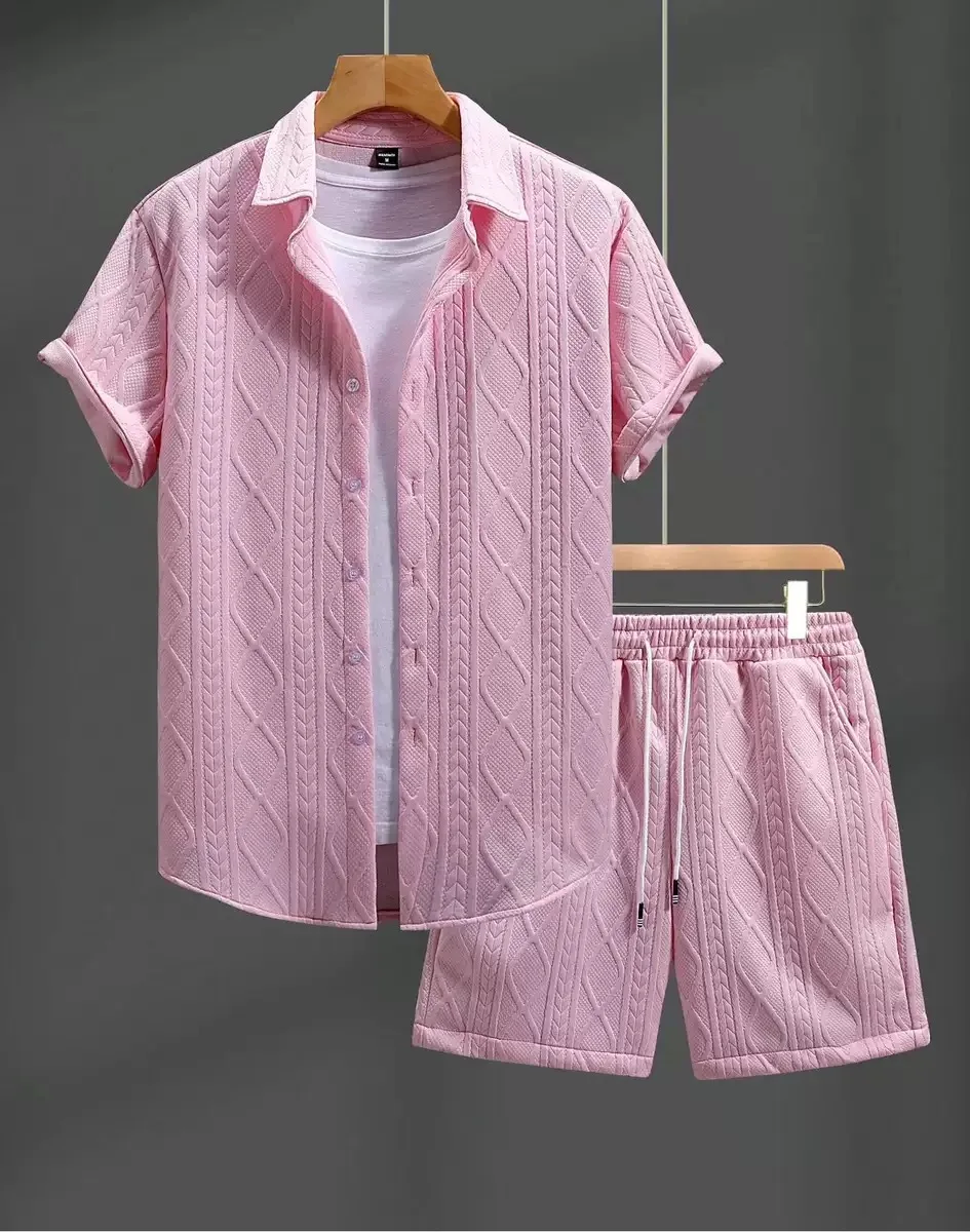 

Men's Fashion Vacation 2-Piece Set Casual Short Sleeve Shirt and Shorts Set Sports Loose Summer Outfit Hawaiian Beach Vacation