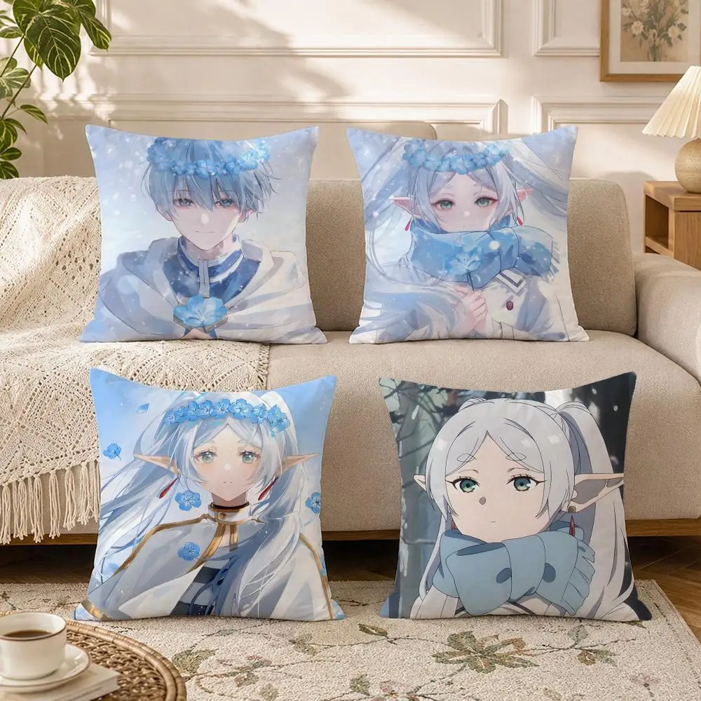 Anime-Frieren Beyond Journey's EndS Cushion Cover Soft Square Throw Pillow Covers Set for Sofa Bedroom Car Home Decoration