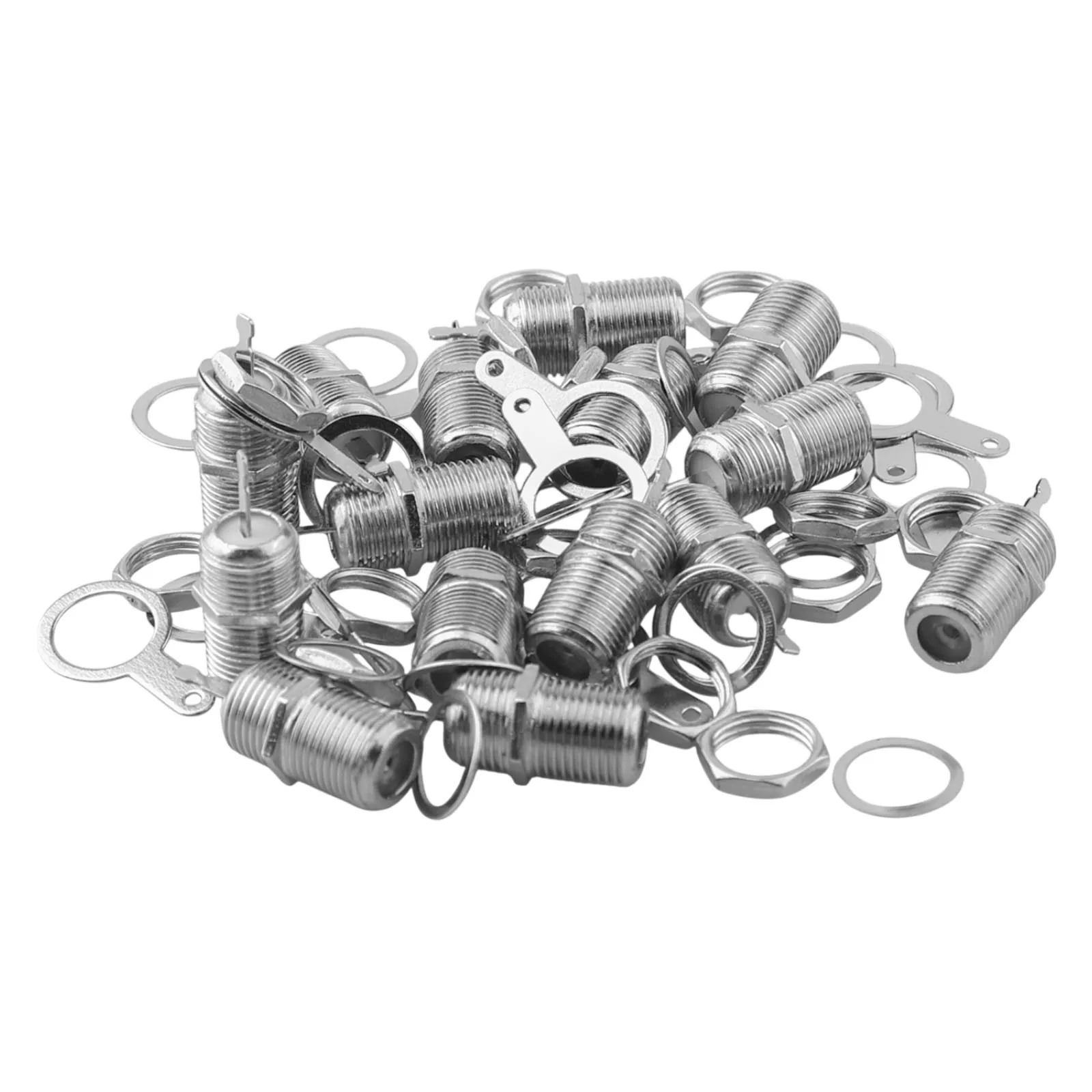15pcs F Type Female Chassis Panel Mount Socket Soldering Connector Adapter Metal Silver For Coax Cable RF TV Antenna Assembly