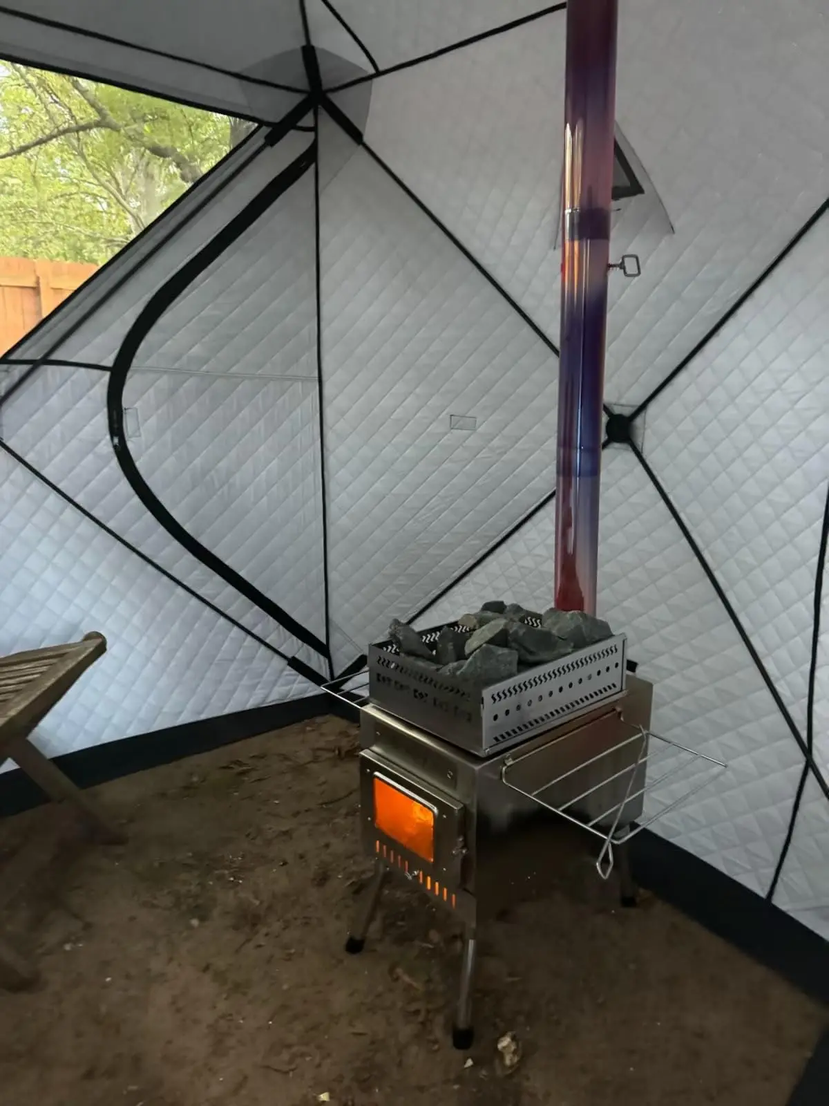 Stainless Steel Wood-Burning Stove Folding Sauna Tent Stoves with Pipe for Winter Camping Hunting Ice Fishing Picnic