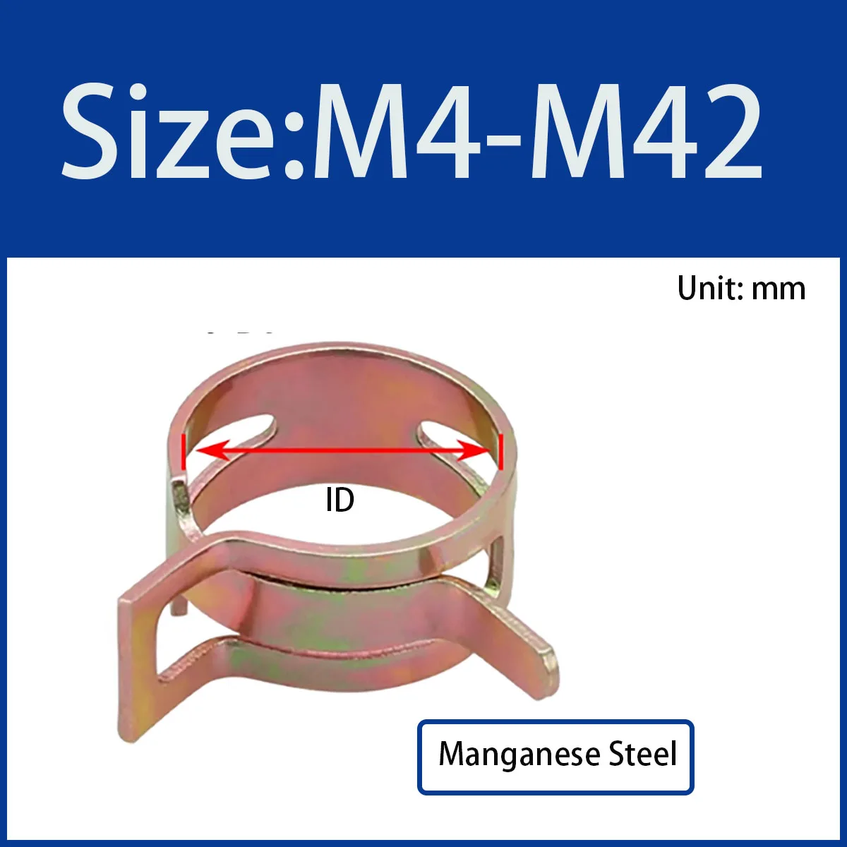 Manganese Steel/Color Zinc Coated Elastic Clamp M4-M42 - Water Pipe/Automotive Oil Pipe Spring Steel Throat Clamp,