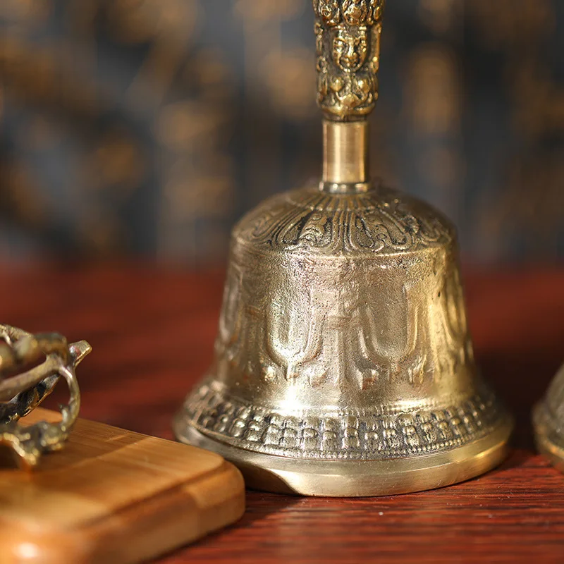 Antique Style Tibetan Buddhist Ritual Bell and Five Spoke Vajra Dorje Handcrafted Brass Dharma Instrument for Meditation Altar