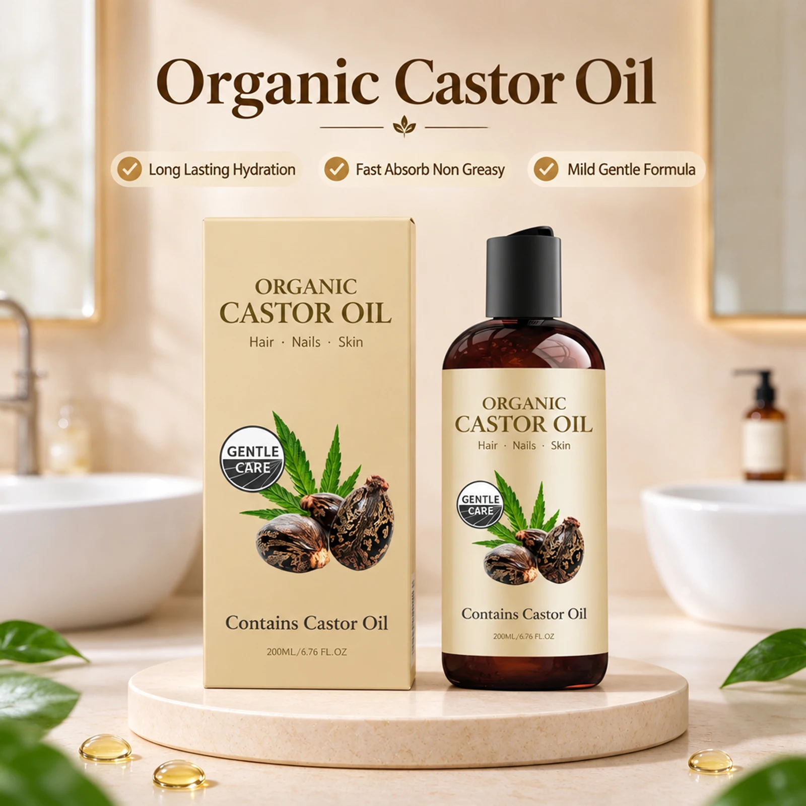 Castor Oil Deep Moisturizing Soften Cuticles Fast Absorb Non Greasy Mild For Hair Skin Nail Care 200ml