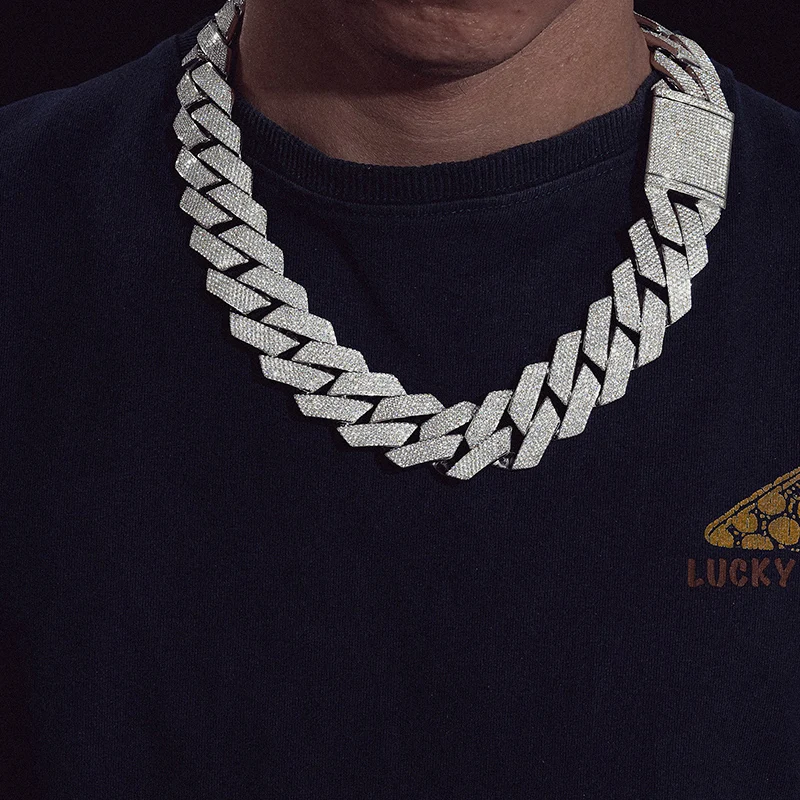 Big Guy Heavy Chain 27mm 925 Sterling Silver Hand Set 5 Rows VVS Moissanite Diamond Iced Out Cuban Link Chain Necklace for Men..