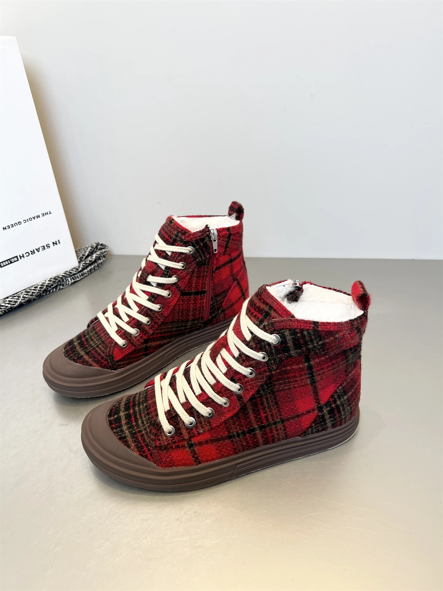 Women's New Plaid High-Top Fashion Retro Casual Sneakers Round-toe Walking Boots Female Ankle boots 2025 Winter Sport Snow Boots