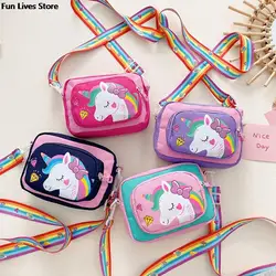 Cartoon Children Crossbody Bags Boys Girls Shoulder Purse Adjustable Belts Fashionable Mobile Phone Bag Rainbow Unicorn Handbags