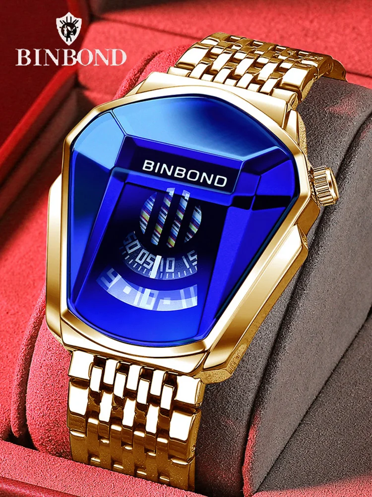 Binbond Beliebte Modische Motorrad-Konzept Herren-Quarzuhr Leuchtende Stahl-Wasserdichte Uhr Schwarze Technologie-Uhr JiChe01