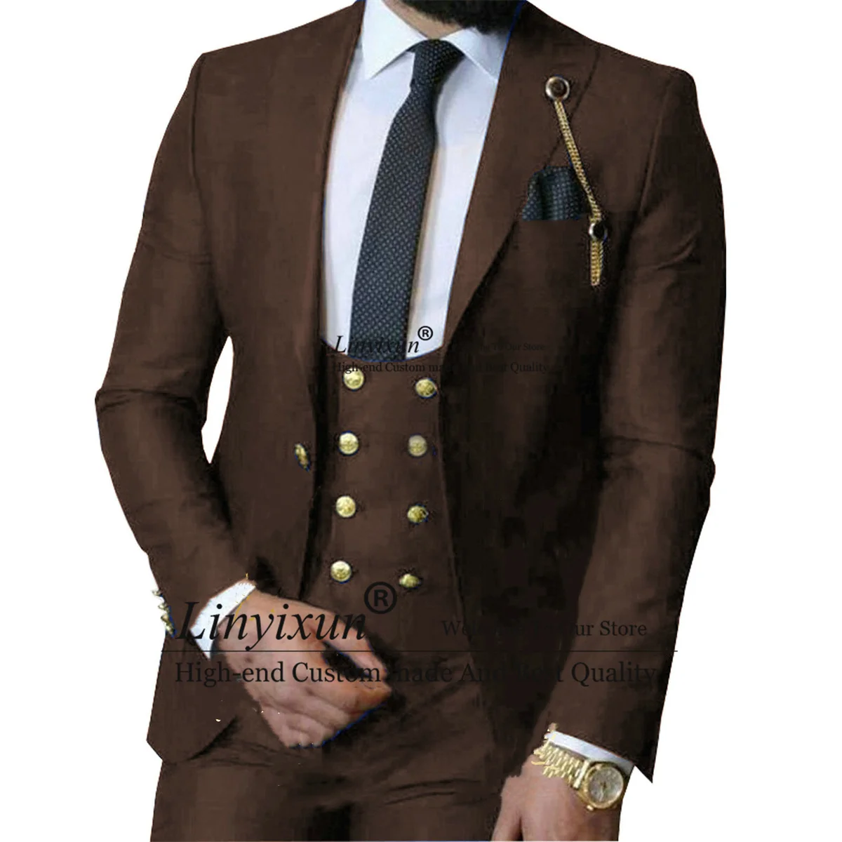 

Fashion Brown Men's Suits for Wedding Slim Fit Groom Tuxedos 3 Pieces Sets Business Male Prom Blazers Groomsmen Costume Homme