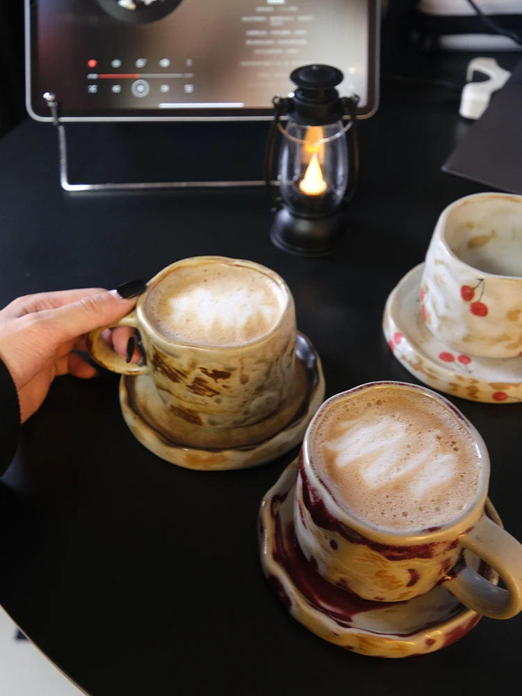 Handmade Ceramic Coffee Cup Vintage Afternoon Tea Water Cup High Aesthetic Value Luxury Light Weight Home Use XIJIU French Style