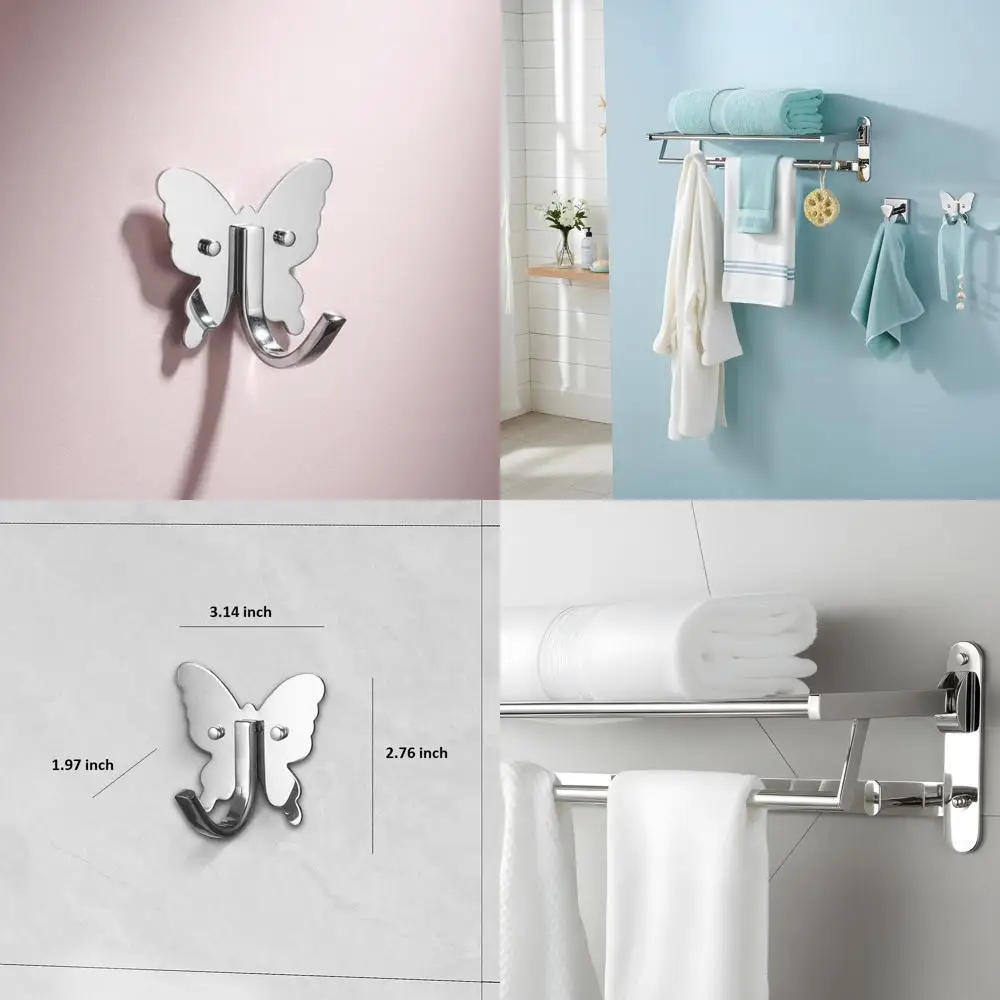 

Stainless Steel Foldable Towel Bar with Shelf and Hooks, Wall-Mounted, Heavy Duty, Polished Silver