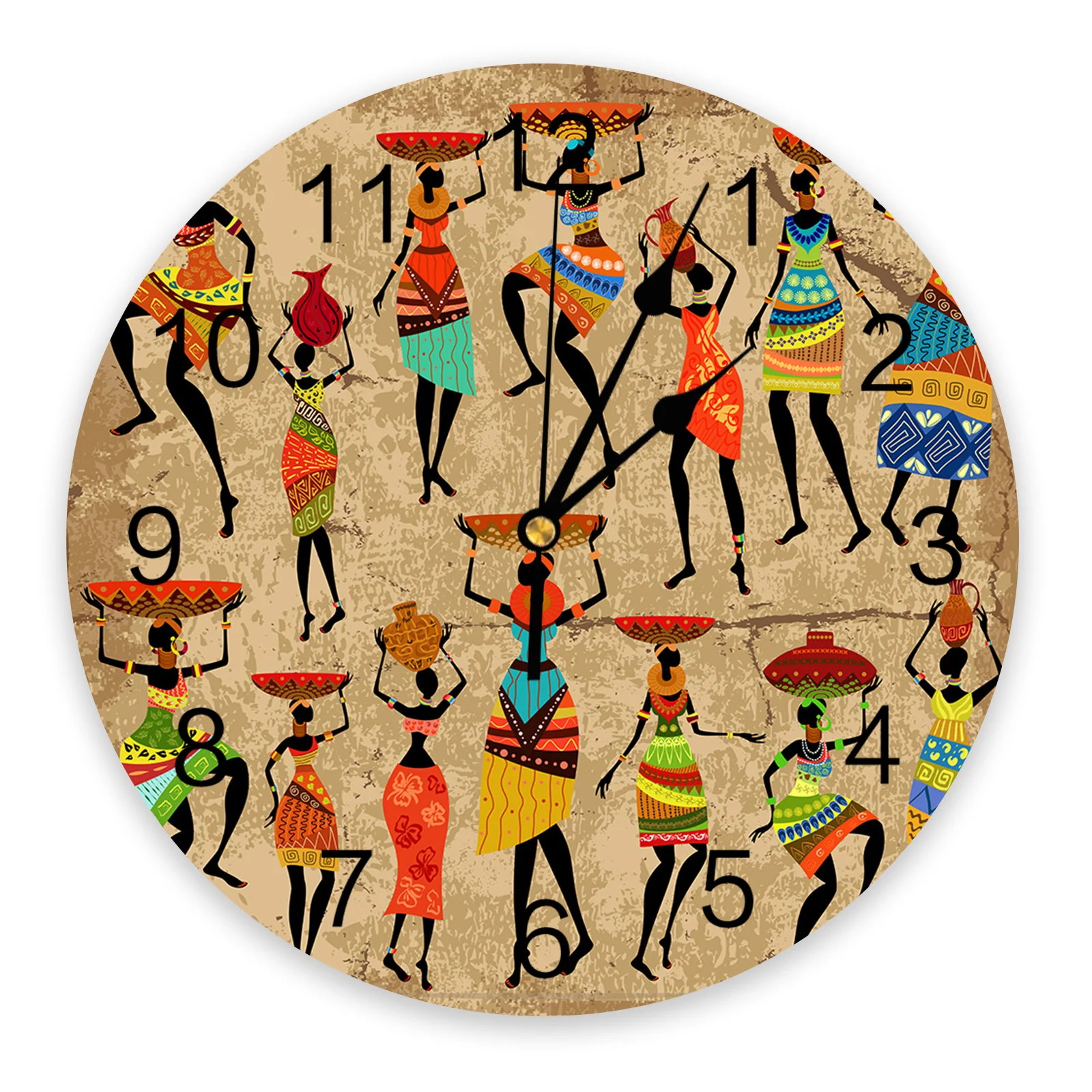 Ethnic Style African Women Black Women Wall Clock Silent Digital Clocks for Home Bedroom Kitchen Decoration Hanging Watch