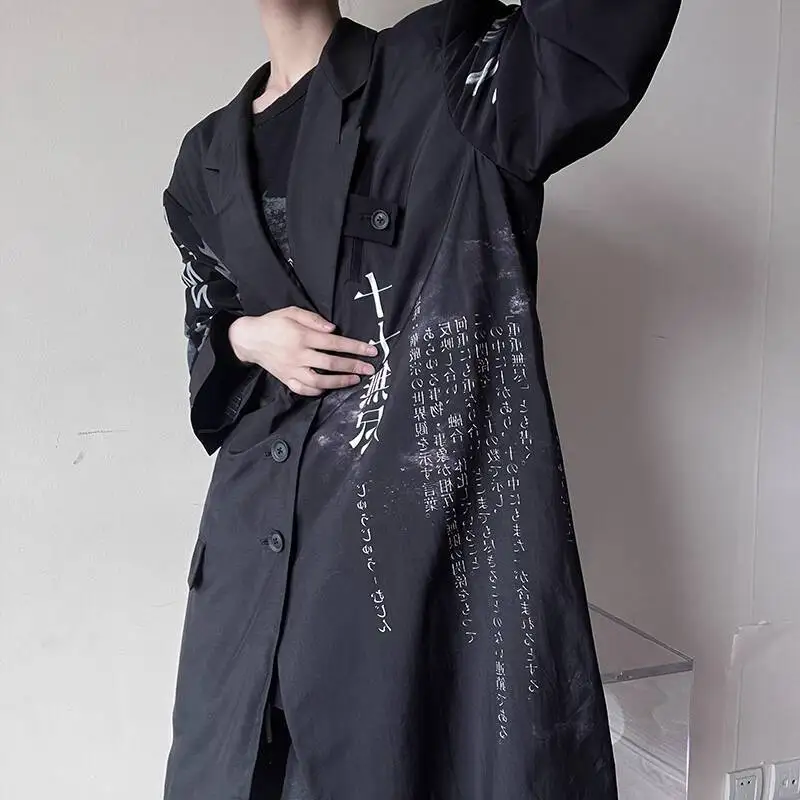 HKSH Autumn Winter New Men Tide Punk Niche Design Original Yamamoto Dark Thin Blazer Fashion Dark Chic Ins Trench Coats HK15444