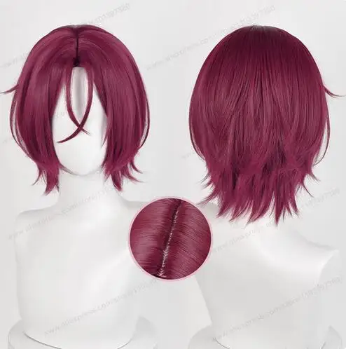 

Rin Matsuoka Cosplay Pruik 33Cm Kort Donker Roze Rood Haar Anime Hittebestendige Synthetische Pruiken