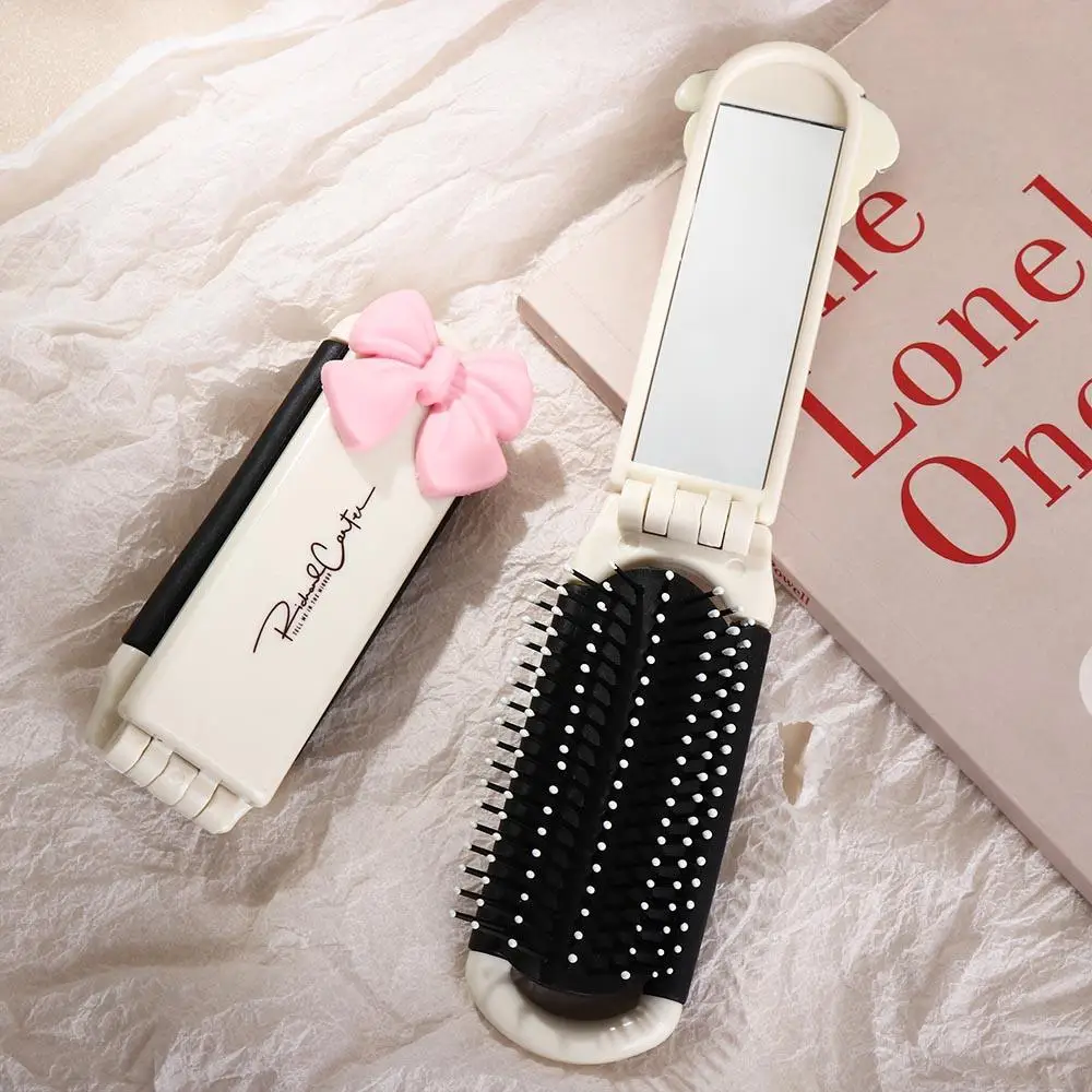 

Cartoon Mini Hairbrush Folding Massage Comb Head Massage Anti-Static Portable Travel Hair Brush with Mirror