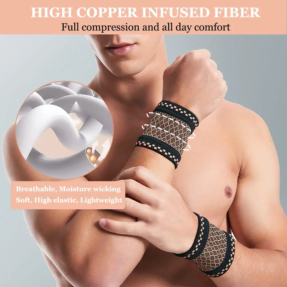 1 paar Kupfer Handgelenk Schutz Professionelle Sport Fitness Handgelenk Brace Unterstützung Handgelenk Schutz Elastische Gestrickte Kompression Armband – Detail 4