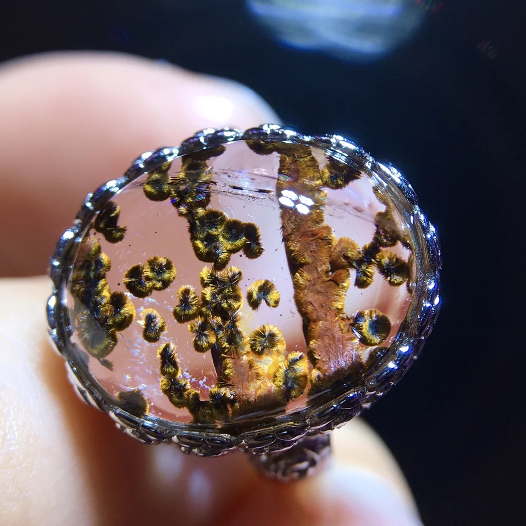 

Регулируемое кольцо из натурального золота с рутилированным кварцем, женское серебро 925, 16,7/13,4 мм, рутиловые бусины AAAAAA