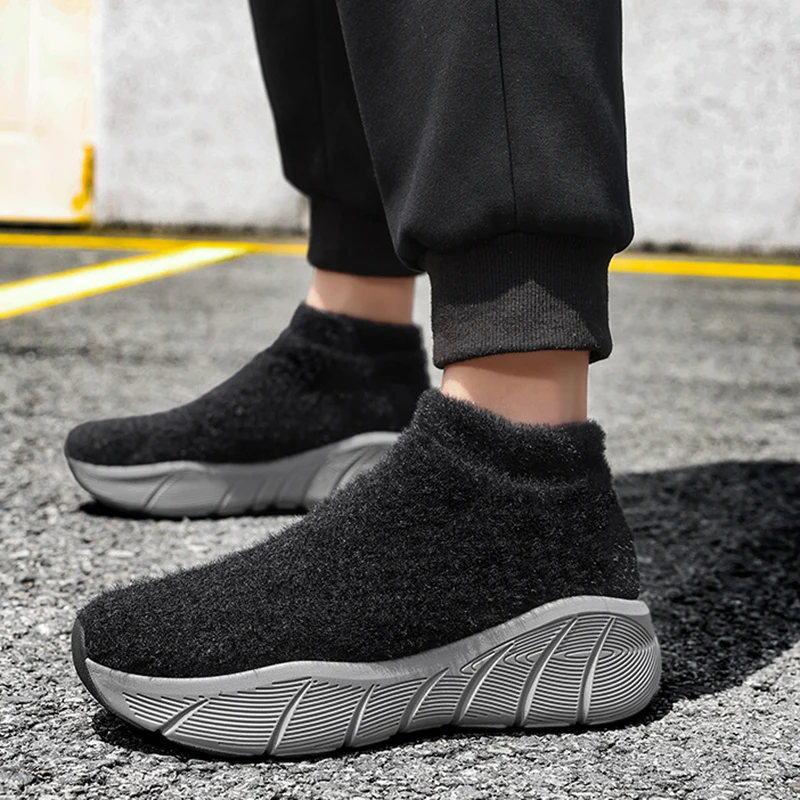 Outdoor Men's Winter Suede Hiking Boots New Thermal Sock-Like Design Lightweight Soft Sole Walking Travel Shoes for Men Size 46