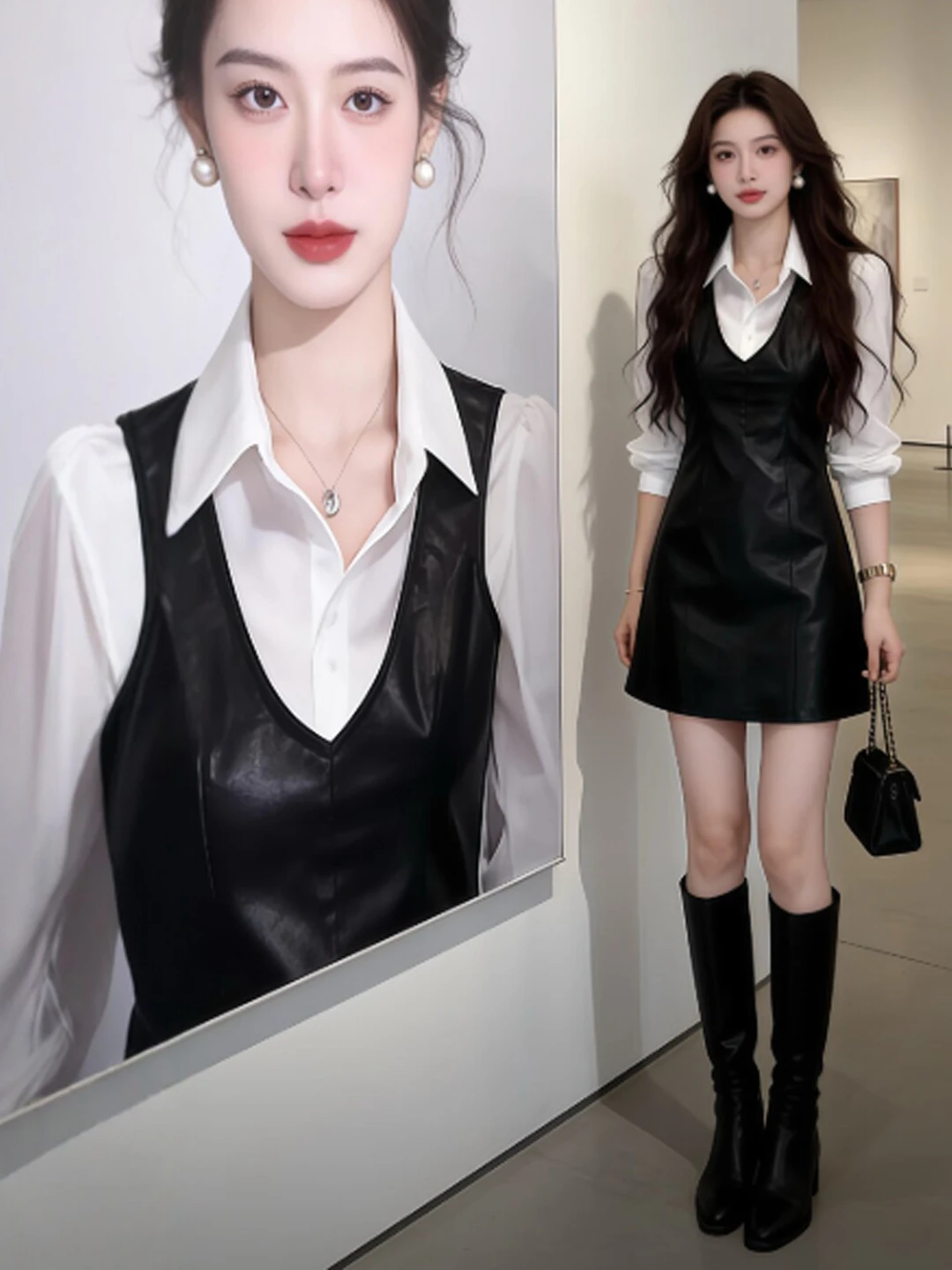 

Корейский комплект из двух предметов: жилет и рубашка, весенний повседневный деловой костюм из хлопка с длинным рукавом, средней талией, приталенного кроя