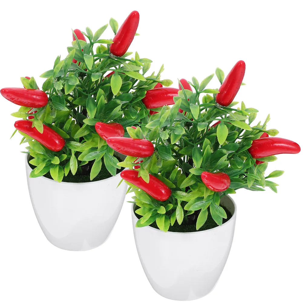4Pcs Artificial Chili Bonsai Mini Potted Plant Desktop Decor Photo Props Small Fake Pepper Tree Simulation Potted Plant