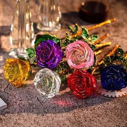 Crystal Rose Flower Figurine Glass Immortal Rose Statue Wedding Valentine's Day Gifts Christmas Home Table Decor Ornament