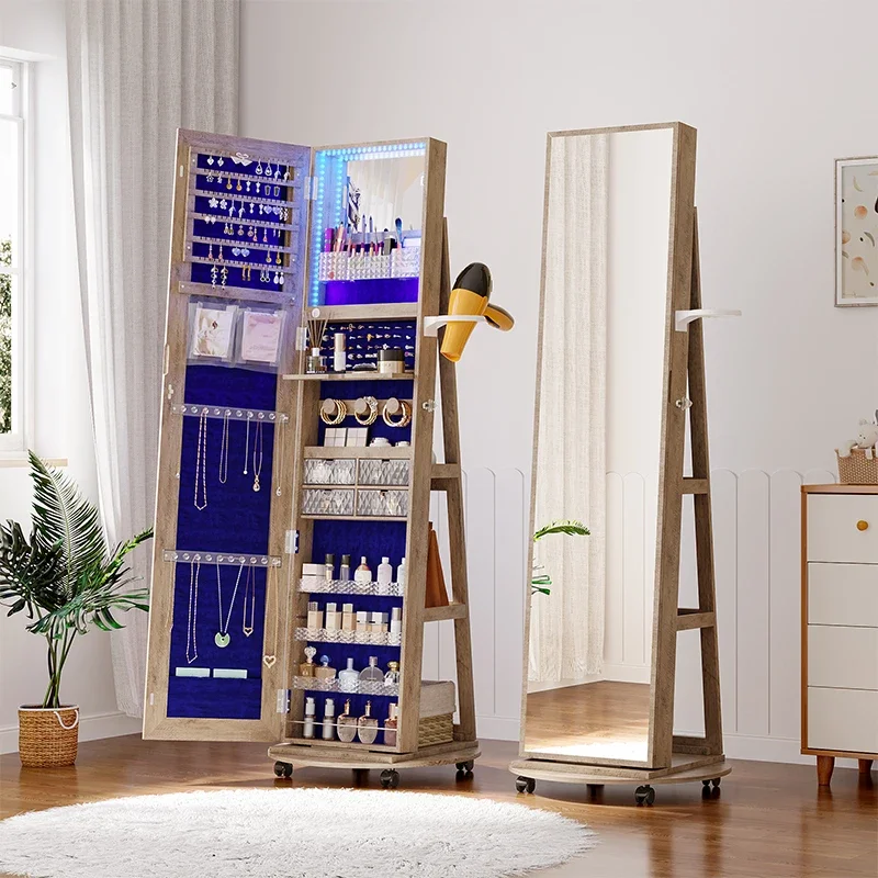 

Rotating floor-to-ceiling full-body mirror storage cabinet dressing