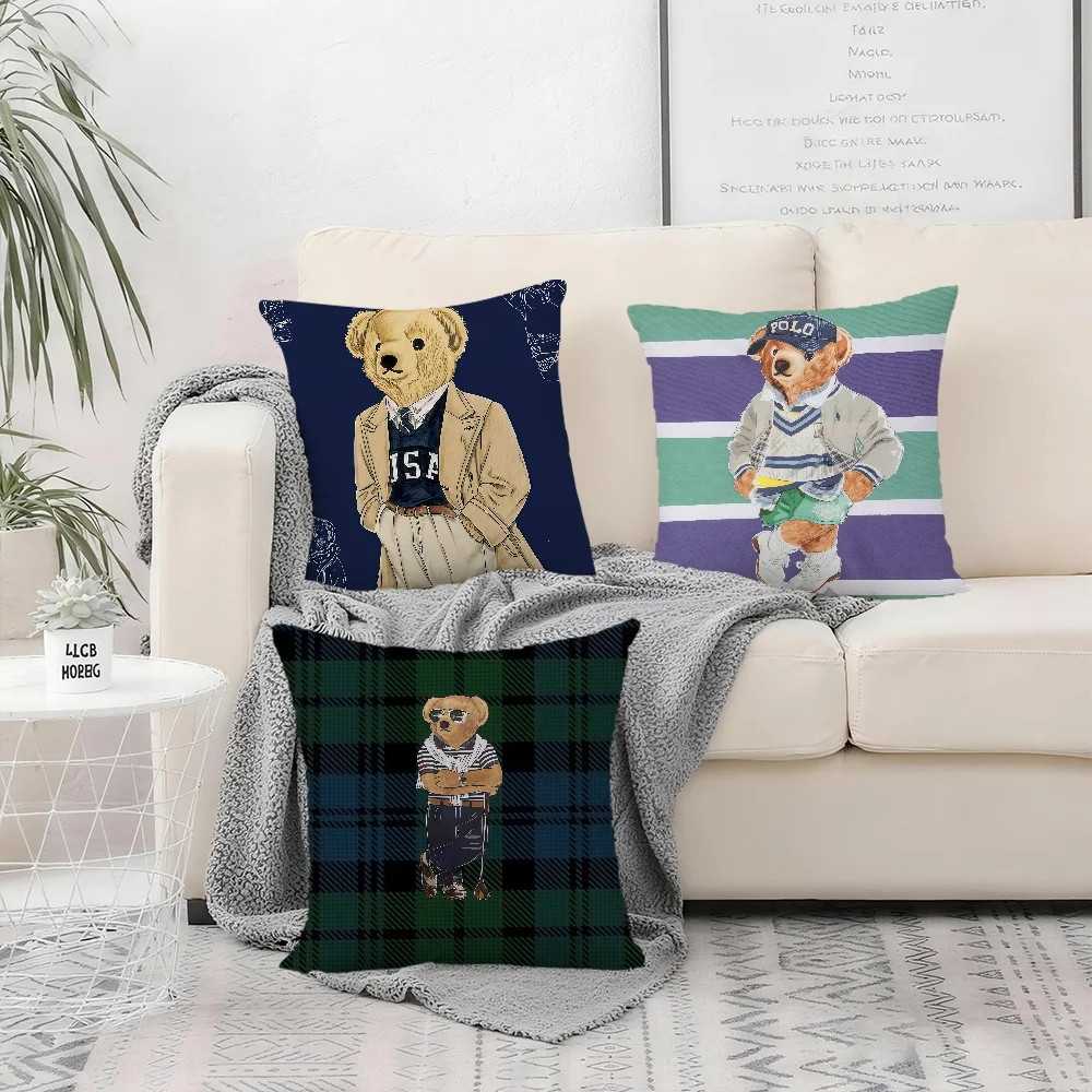 CUTE bear LOGO LUXURY cushion cover Bedroom Sofa Decorative home Car portable Cushion Cover With Zipper Soft pillowcase