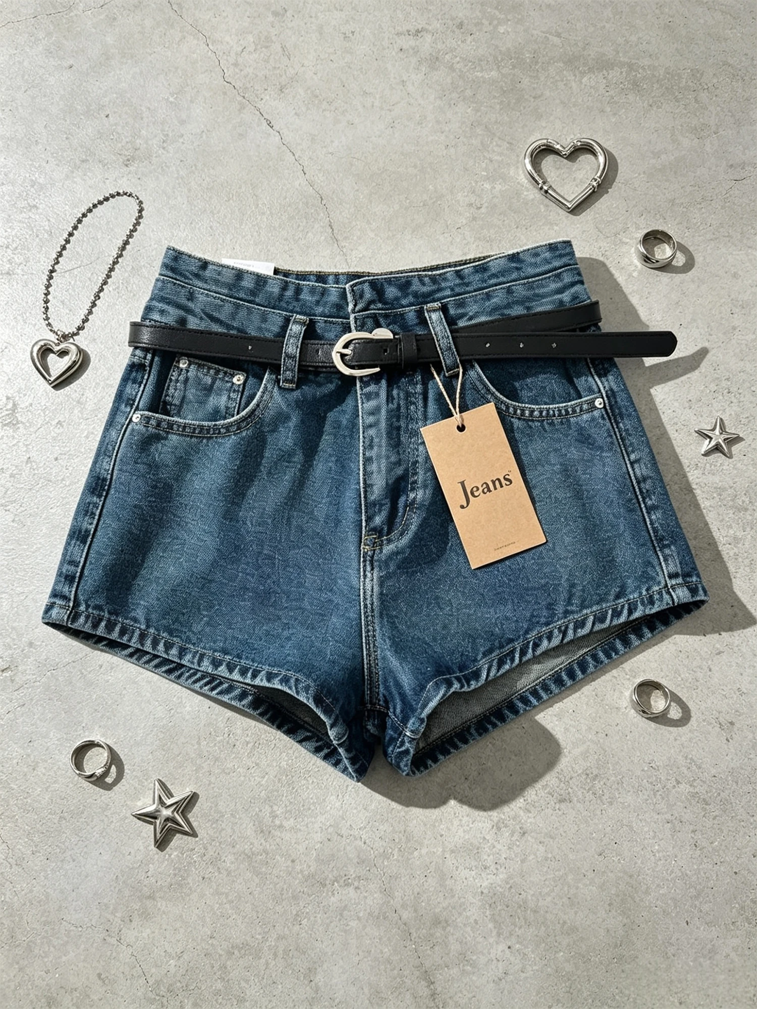 Women Blue Micro Denim Shorts Vintage Fashion High Waist Mini Denim Hot Pants with Belt Y2K Gyaru Cowboy Pants for Women Summer