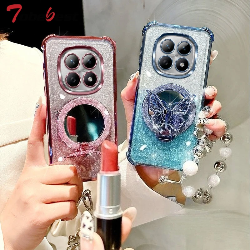 بريق للصدمات تصفيح فراشة مرآة سوار الحال بالنسبة ل Xiaomi Redmi ملاحظة 15 15C 14 14C 13 13C 12 11 برو زائد 4G 5G غطاء #2