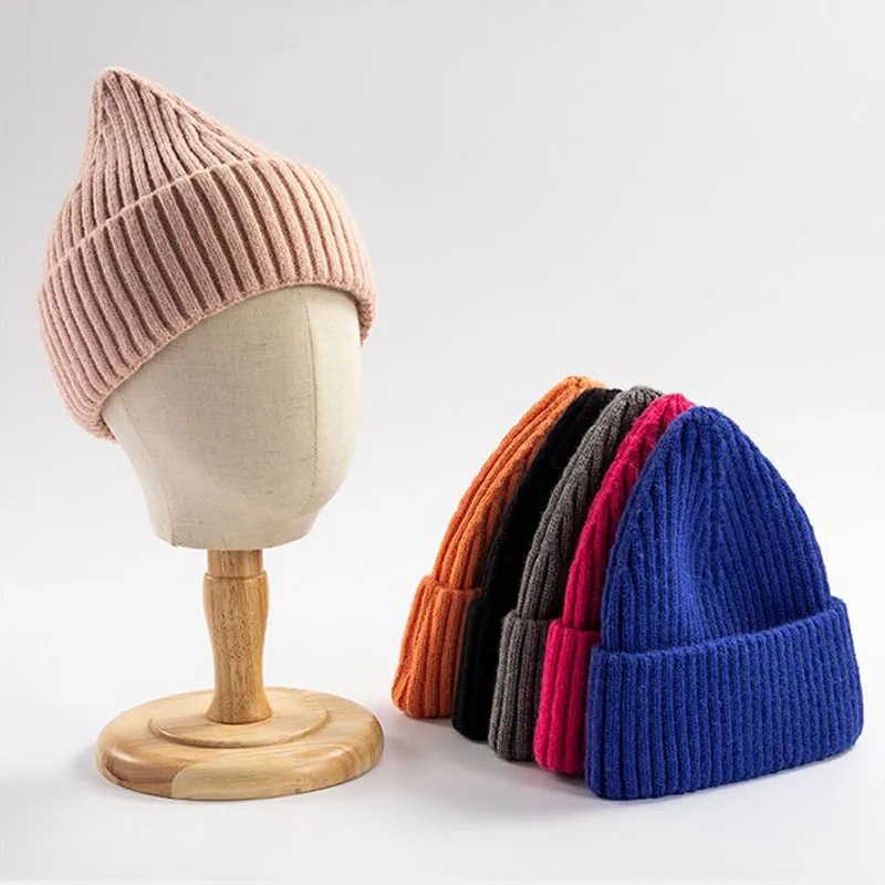 Winter Hoeden Voor Vrouwen Mode Kasjmier Gebreide Cap Volwassen Effen Kleur Punt Top Beanie Outdoor Warme Dikke Dames Skullcap Herfst