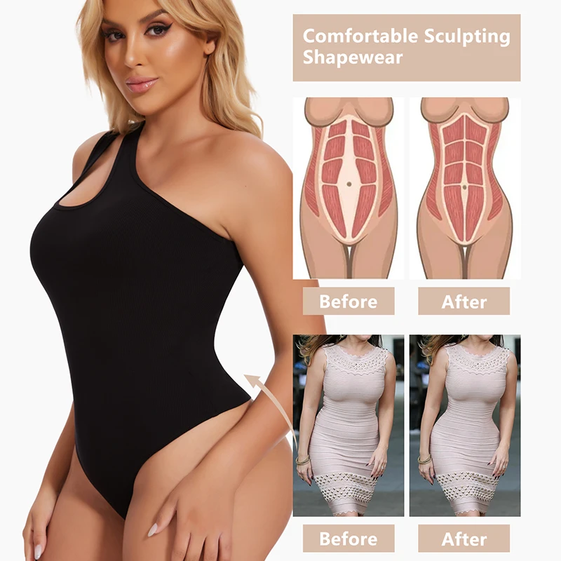 Damskie body modelujące jedno ramię wycięcie wyszczuplające brzuch body bez rękawów Tank Top seksowne stringi Slim Fit Shaper