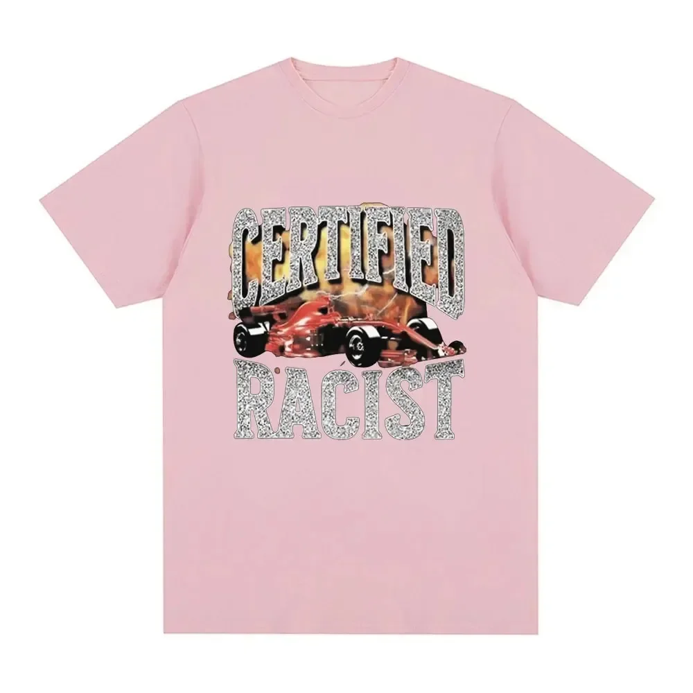 تي شيرت برسومات مضحكة للرجال والنساء ، سيارة سباق معتمدة ، أكمام قصيرة ، تي شيرت غير رسمي كبير الحجم ، ملابس شارع كلاسيكية ، موضة
