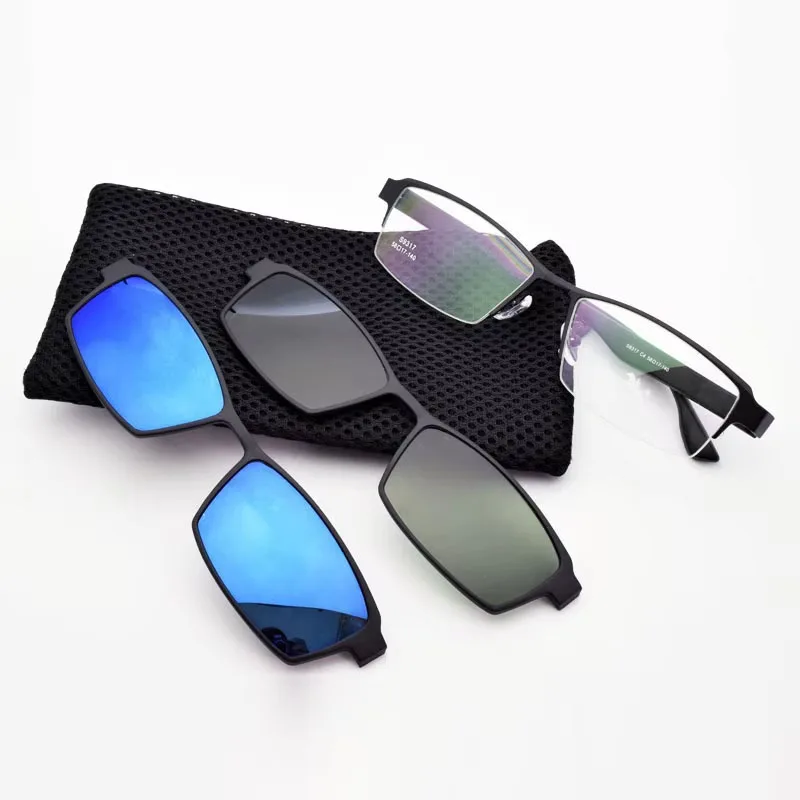Ultralight Eyeglasses Frame Alloy Male Big Belt Magnet Clip On Myopia Glasses Frame 3D Lens Polarized Sunglasses  Square Glasses