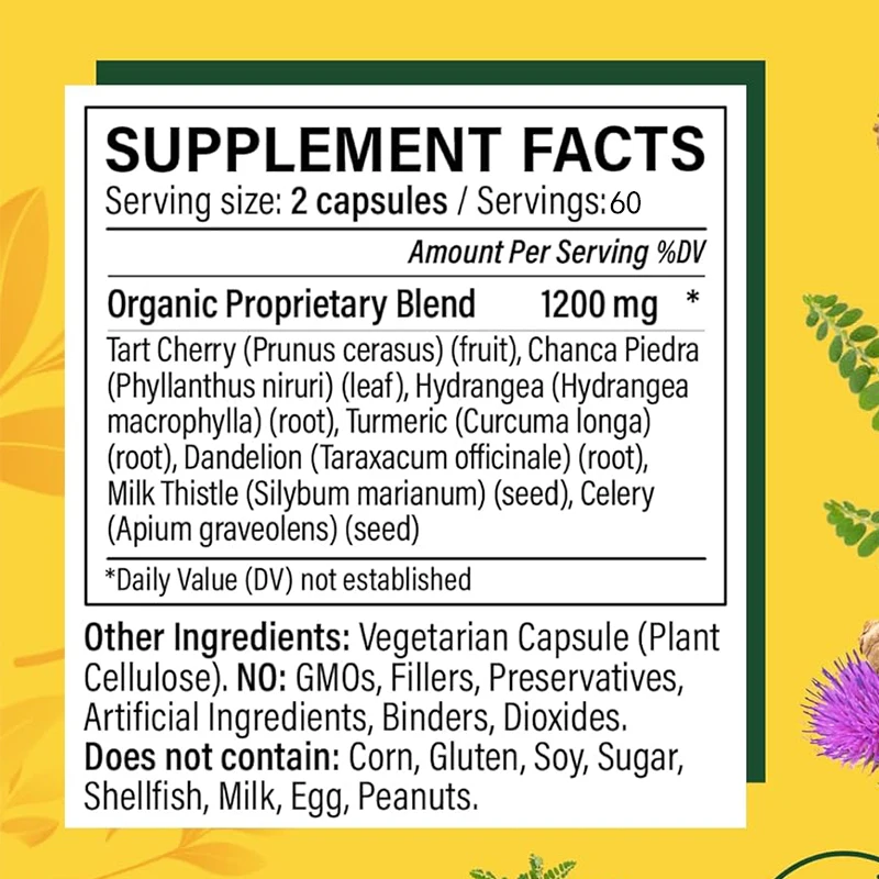 Uric Acid Health Formula, Containing Sour Cherry Powder, Dandelion Roots, and Celery Supplements, No Fillers, 60 Capsules