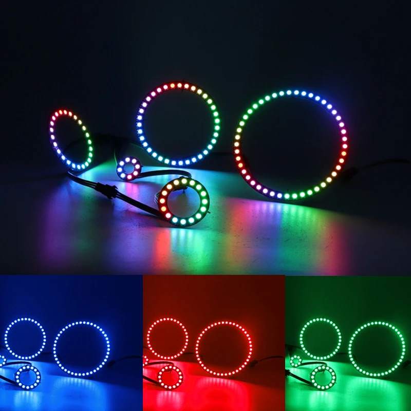 LED Angel Eye Light Ring 8 16 24 35 45 Pixels Lamp SMD 5050 WS2812B Built-in Smart Driver IC Independent Addressable Round Halo