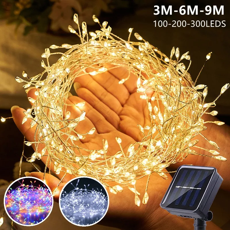 Guirnalda de Luces LED Solares con Forma de Petardo, Guirnalda de Luces de Jardín, Luces de Hadas para Exteriores, Impermeables, Decoración Navideña, Lámpara para Bodas, Fiestas, Navidad