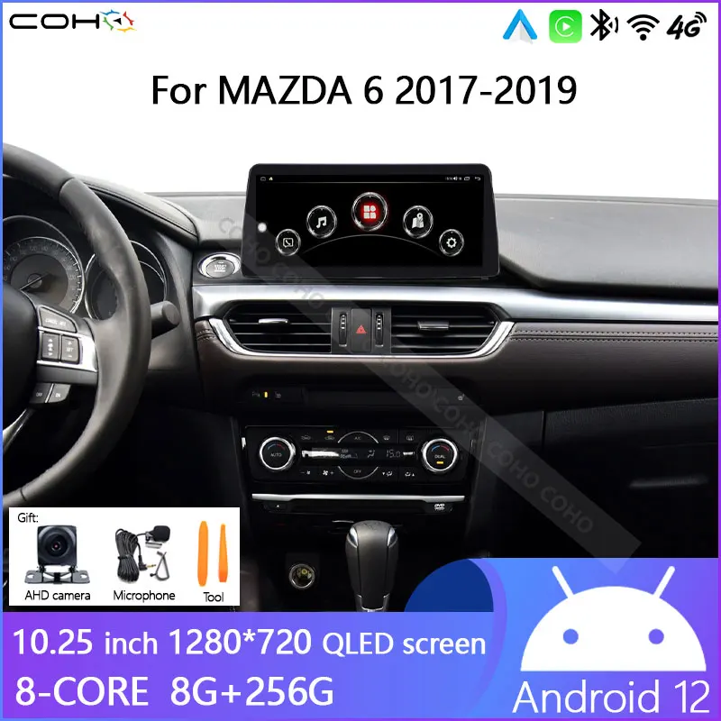 COHO Dla MAZDA 6 2017-2019 Samochodowy Odtwarzacz Multimedialny Odbiornik Stereo Odbiornik Radio Android12 Octa Core 8+258G UIS7862S