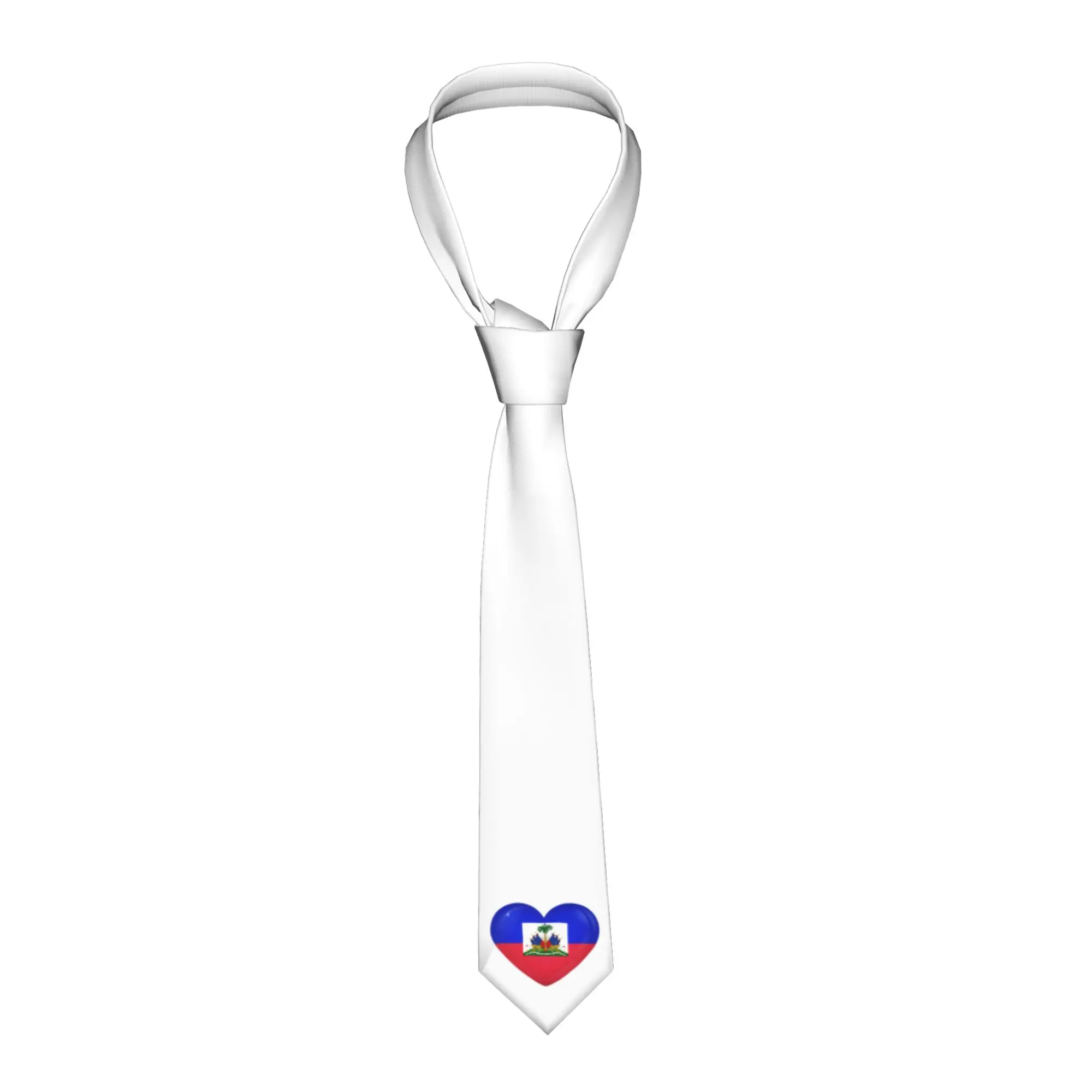 Fashion Haiti Flag Heart Neck Ties Men Silk Haitian Patriotic Necktie for Wedding Cravat