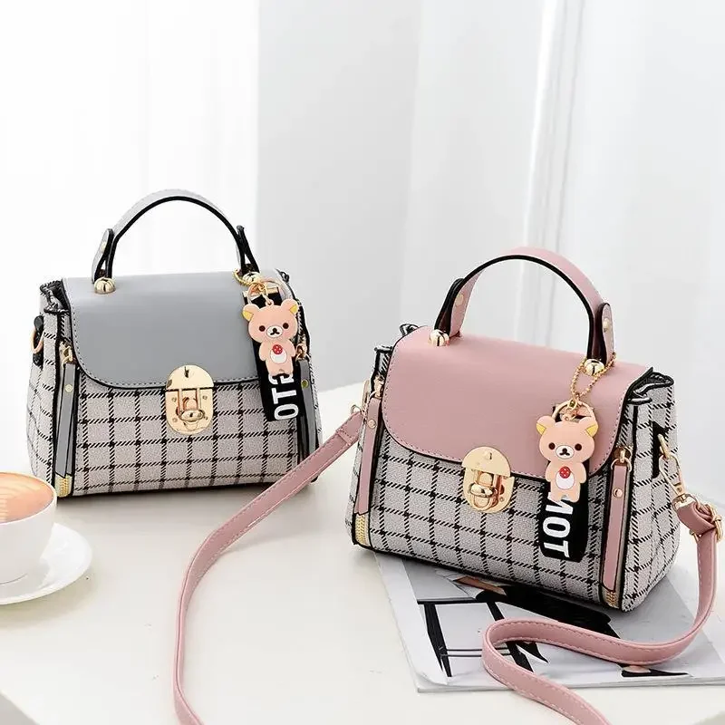 2024 Korean Version Small Square Bag Women\'s New Trendy Fashion Single Shoulder Crossbody Bag Grid Pattern Small Square Bag